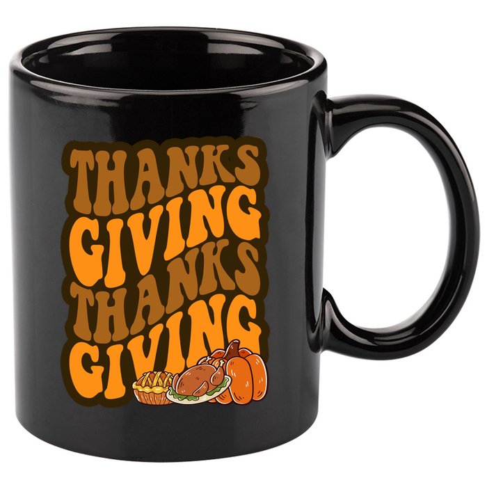 Thanksgiving Retro Groovy Holiday Cute 11oz C Handle Ceramic Mug