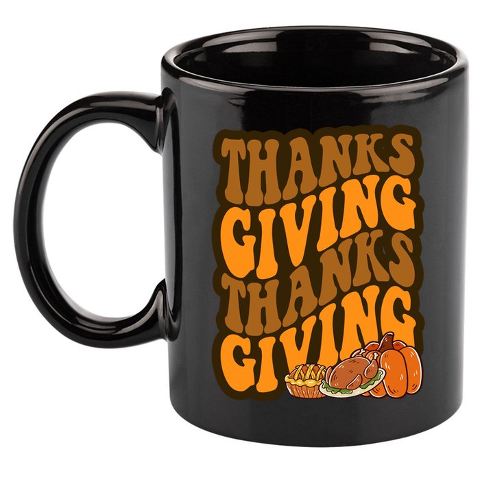 Thanksgiving Retro Groovy Holiday Cute 11oz C Handle Ceramic Mug