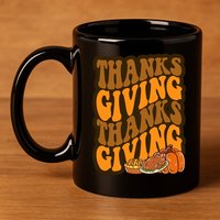 Thanksgiving Retro Groovy Holiday Cute 11oz C Handle Ceramic Mug