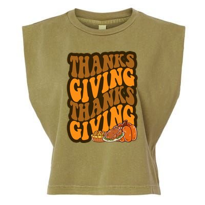 Thanksgiving Retro Groovy Holiday Cute Garment-Dyed Women's Muscle Tee