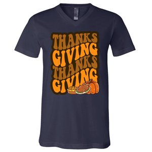 Thanksgiving Retro Groovy Holiday Cute V-Neck T-Shirt