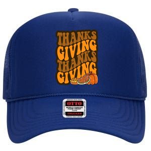 Thanksgiving Retro Groovy Holiday Cute High Crown Mesh Back Trucker Hat