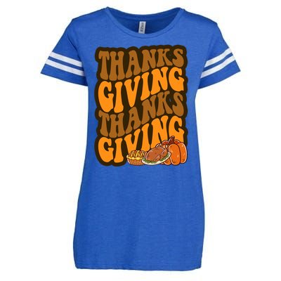 Thanksgiving Retro Groovy Holiday Cute Enza Ladies Jersey Football T-Shirt