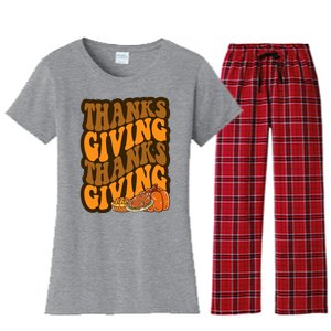 Thanksgiving Retro Groovy Holiday Cute Women's Flannel Pajama Set