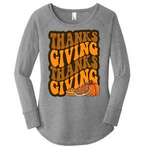 Thanksgiving Retro Groovy Holiday Cute Women's Perfect Tri Tunic Long Sleeve Shirt