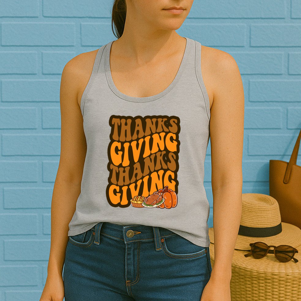 Thanksgiving Retro Groovy Holiday Cute Womens Tank Top