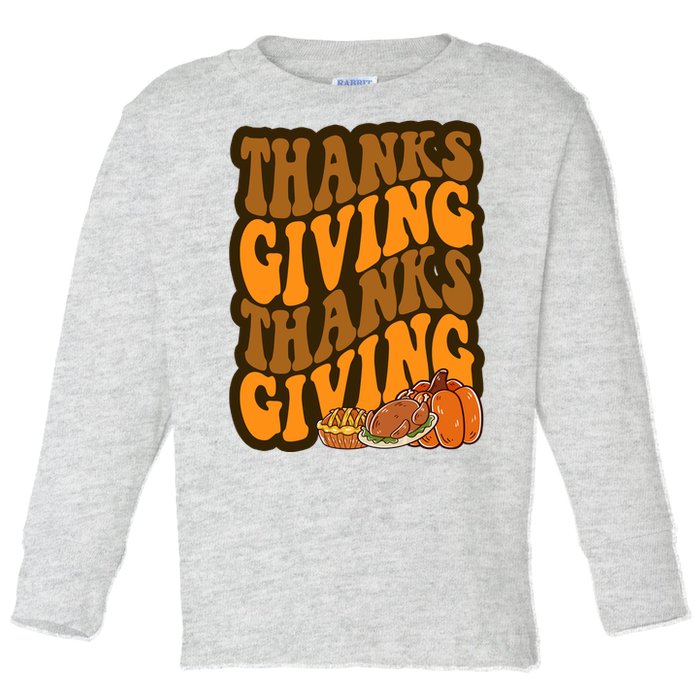 Thanksgiving Retro Groovy Holiday Cute Toddler Long Sleeve Shirt