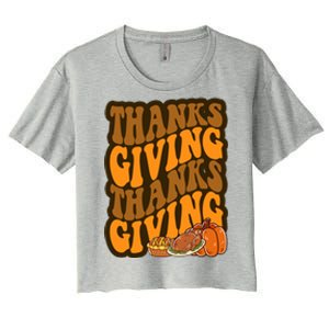 Thanksgiving Retro Groovy Holiday Cute Women's Crop Top Tee