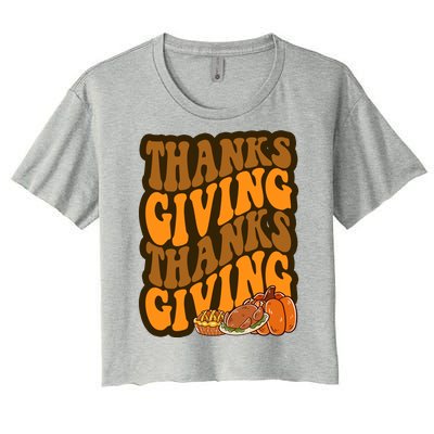 Thanksgiving Retro Groovy Holiday Cute Women's Crop Top Tee