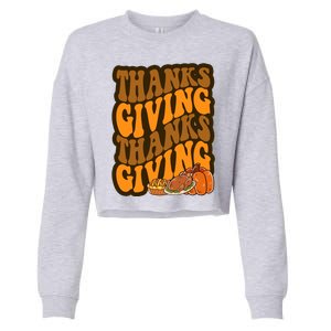 Thanksgiving Retro Groovy Holiday Cute Cropped Pullover Crew