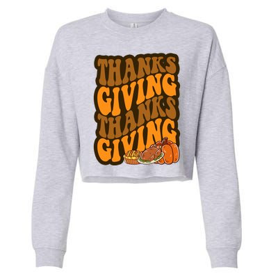 Thanksgiving Retro Groovy Holiday Cute Cropped Pullover Crew