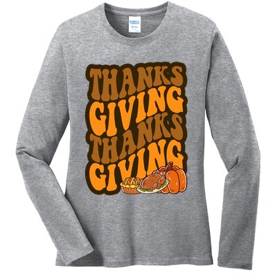 Thanksgiving Retro Groovy Holiday Cute Ladies Long Sleeve Shirt