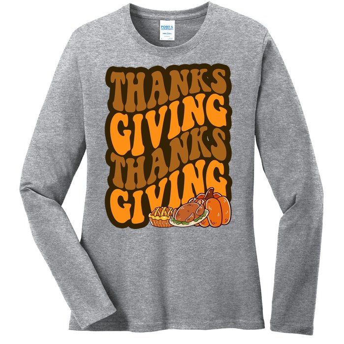 Thanksgiving Retro Groovy Holiday Cute Ladies Long Sleeve Shirt