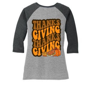 Thanksgiving Retro Groovy Holiday Cute Women's Tri-Blend 3/4-Sleeve Raglan Shirt