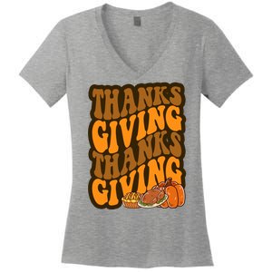 Thanksgiving Retro Groovy Holiday Cute Women's V-Neck T-Shirt