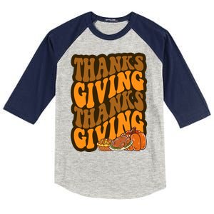 Thanksgiving Retro Groovy Holiday Cute Kids Colorblock Raglan Jersey