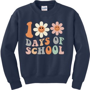 Teacher Retro Groovy 100 Days Happy 100th Day Of School Kids Sweatshirt