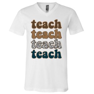 Teach Retro Gift For Teacher V-Neck T-Shirt