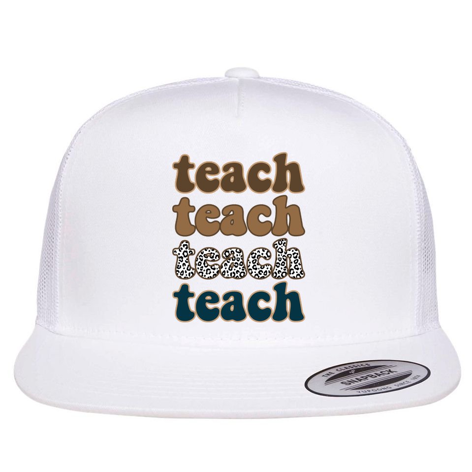 Teach Retro Gift For Teacher Flat Bill Trucker Hat