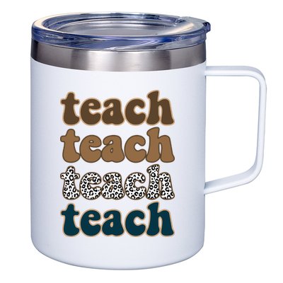 Teach Retro Gift For Teacher 12oz Stainless Steel Coffee Mug