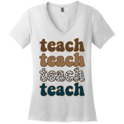 Teach Retro Gift For Teacher Women's V-Neck T-Shirt