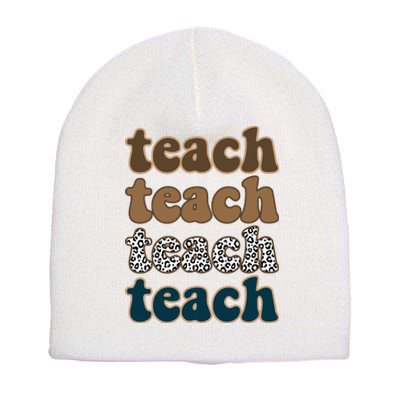 Teach Retro Gift For Teacher Short Acrylic Beanie