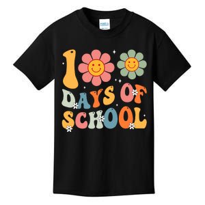 Teacher Retro Groovy 100 Days Happy 100th Day Of School Kids T-Shirt