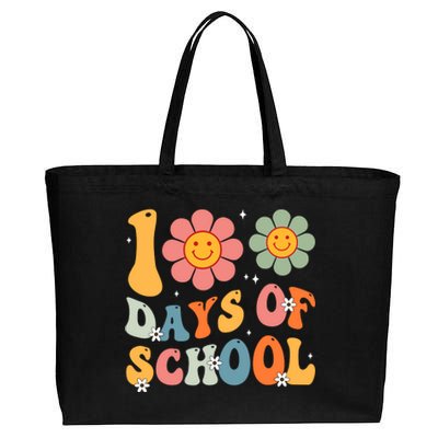 Teacher Retro Groovy 100 Days Happy 100th Day Of School Cotton Canvas Jumbo Tote