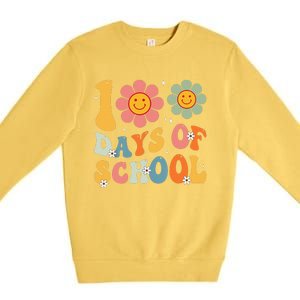 Teacher Retro Groovy 100 Days Happy 100th Day Of School Premium Crewneck Sweatshirt