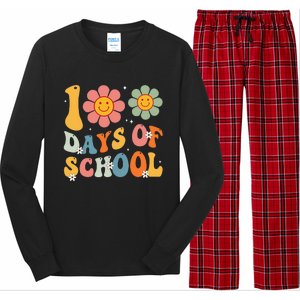 Teacher Retro Groovy 100 Days Happy 100th Day Of School Long Sleeve Pajama Set