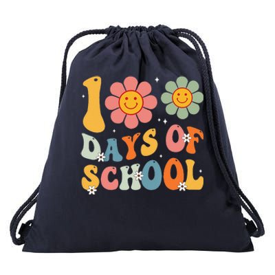 Teacher Retro Groovy 100 Days Happy 100th Day Of School Drawstring Bag