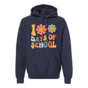 Teacher Retro Groovy 100 Days Happy 100th Day Of School Premium Hoodie