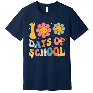 Teacher Retro Groovy 100 Days Happy 100th Day Of School Premium T-Shirt