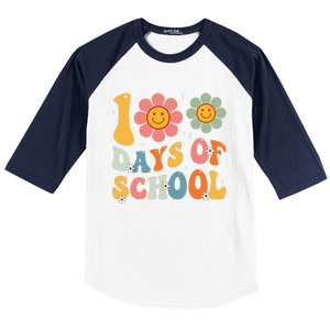 Teacher Retro Groovy 100 Days Happy 100th Day Of School Baseball Sleeve Shirt