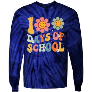 Teacher Retro Groovy 100 Days Happy 100th Day Of School Tie-Dye Long Sleeve Shirt