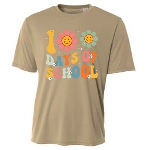 Teacher Retro Groovy 100 Days Happy 100th Day Of School Cooling Performance Crew T-Shirt