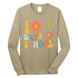 Teacher Retro Groovy 100 Days Happy 100th Day Of School Long Sleeve Shirt