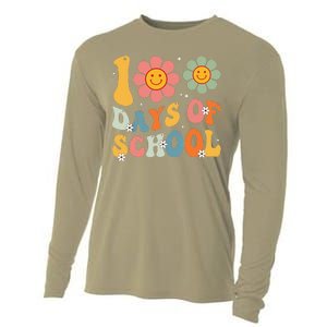 Teacher Retro Groovy 100 Days Happy 100th Day Of School Cooling Performance Long Sleeve Crew