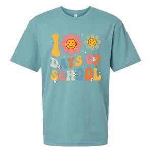 Teacher Retro Groovy 100 Days Happy 100th Day Of School Sueded Cloud Jersey T-Shirt