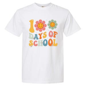 Teacher Retro Groovy 100 Days Happy 100th Day Of School Garment-Dyed Heavyweight T-Shirt