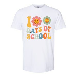 Teacher Retro Groovy 100 Days Happy 100th Day Of School Softstyle CVC T-Shirt