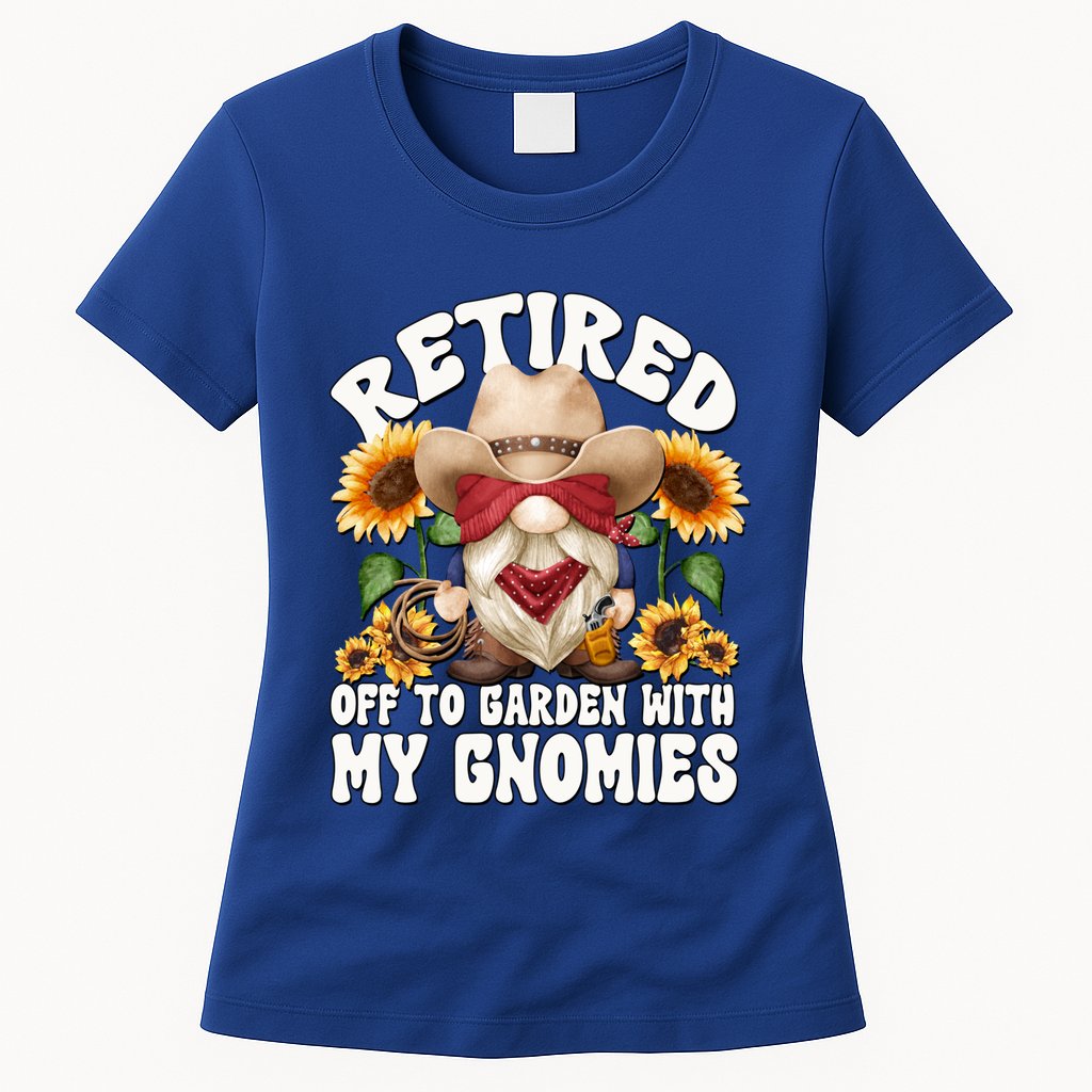 Texas Retiret Gnome Dad For Cow Lover Retired Grandpa Gift Womens T-Shirt