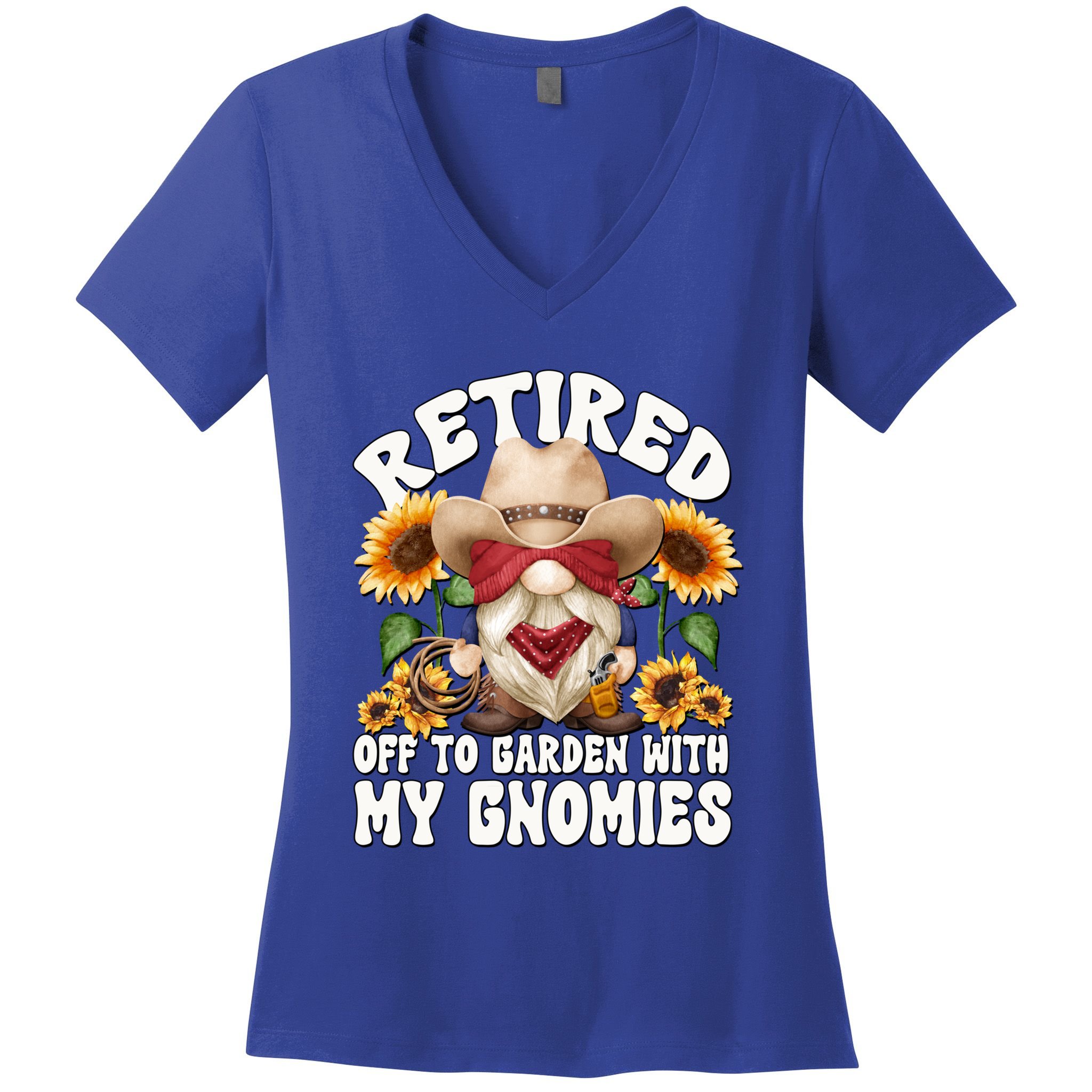 Texas Retiret Gnome Dad For Cow Lover Retired Grandpa Gift Women's V-Neck T-Shirt
