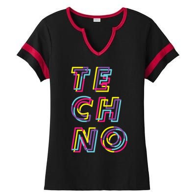 Techno Rave Gabber Gift Dj Edm Clubbing Raver Gift Ladies Halftime Notch Neck Tee