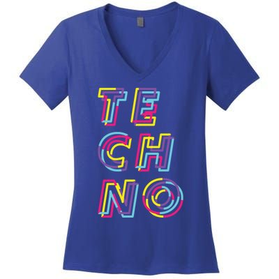 Techno Rave Gabber Gift Dj Edm Clubbing Raver Gift Women's V-Neck T-Shirt