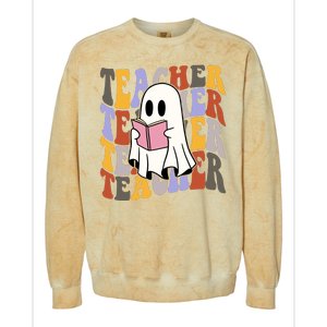 Teacher Retro Halloween Ghost Colorblast Crewneck Sweatshirt