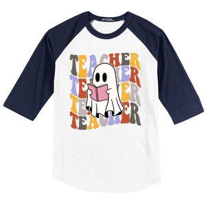 Teacher Retro Halloween Ghost Baseball Sleeve Shirt