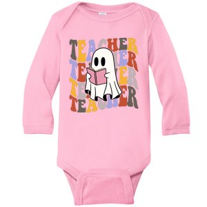 Teacher Retro Halloween Ghost Baby Long Sleeve Bodysuit