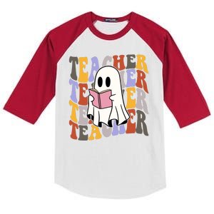 Teacher Retro Halloween Ghost Kids Colorblock Raglan Jersey