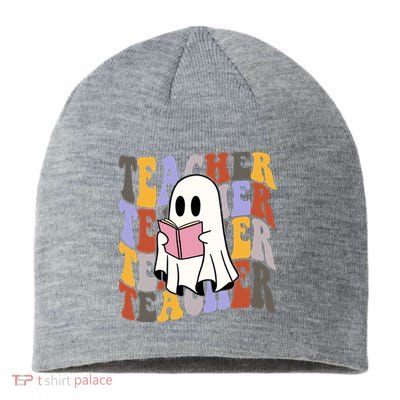 Teacher Retro Halloween Ghost Sustainable Beanie